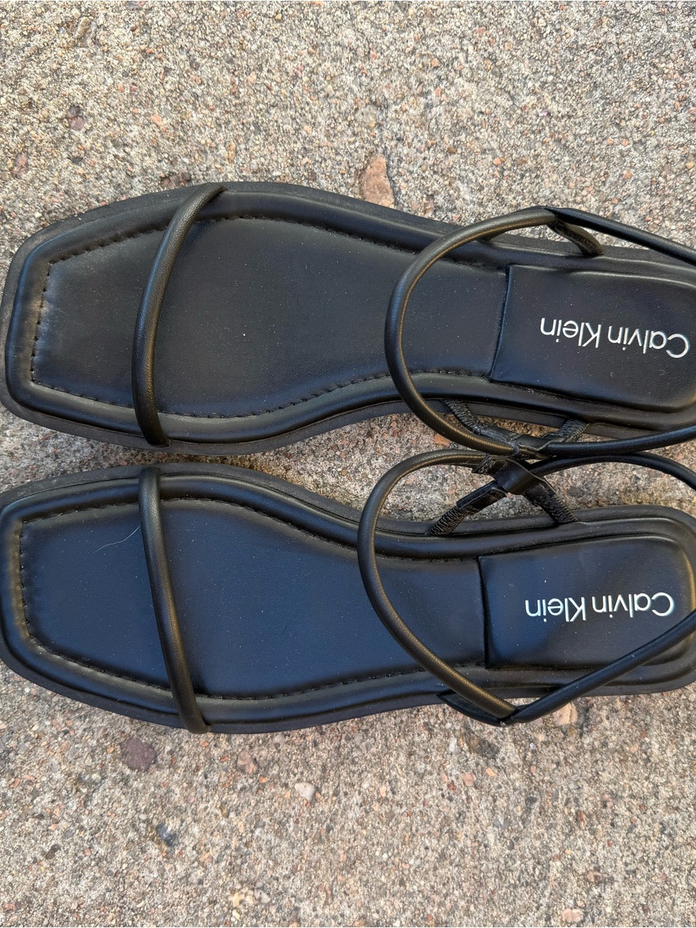 Calvin Klein Black Minimalist Square-Toe Strappy Sandals